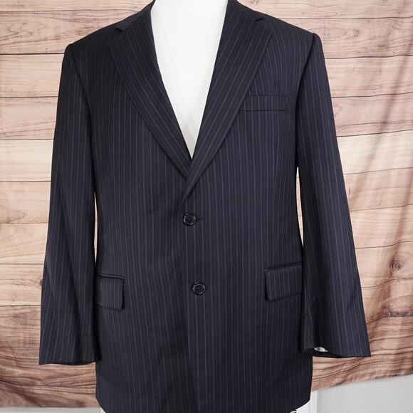 Brooks Brothers Blazer Mens 46R Navy Pinstripe Super 120s Wool Lined Two Button - Picture 3 of 11